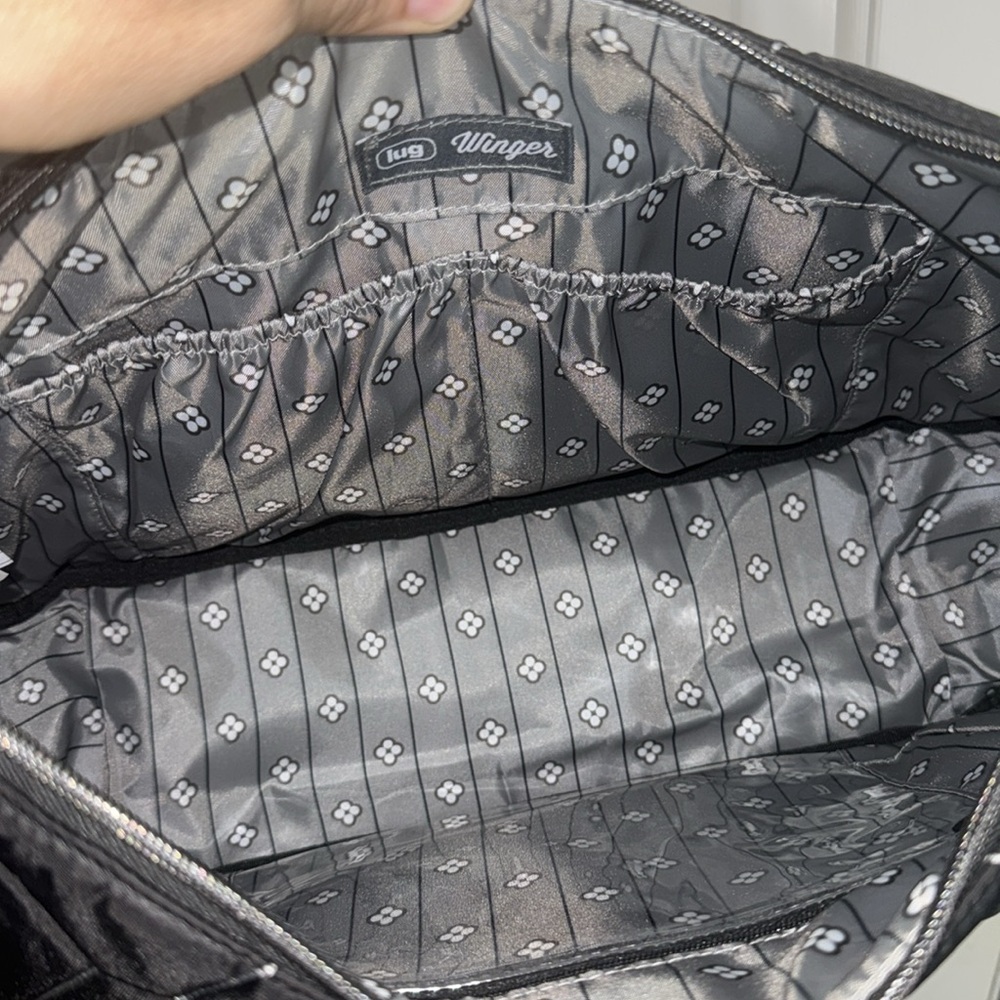 Lug Winger Black Hobo Bag With Silver/Geo Grid Flora Grey Large Crossbody Bag - Picture 11 of 14